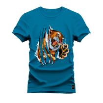 Camiseta Plus Size Estampada Premium Algodão Tigre Garras