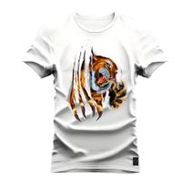 Camiseta Plus Size Estampada Premium Algodão Tigre Garras