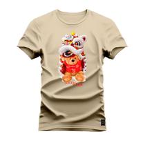 Camiseta Plus Size Estampada Premium Algodão Urso Natalino