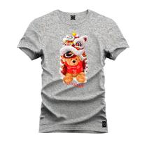 Camiseta Plus Size Estampada Premium Algodão Urso Natalino