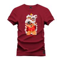 Camiseta Plus Size Estampada Premium Algodão Urso Natalino