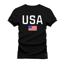 Camiseta Plus Size Estampada Premium Algodão USA Bandeira