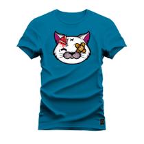 Camiseta Plus Size Estampada Unissex Algodão Confortável Gato Machucado