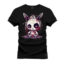 Camiseta Plus Size Estampada Unissex Macia Confortável Premium Coelinho Horror