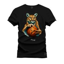 Camiseta Plus Size Estampada Unissex Macia Confortável Premium Onça Basquete