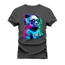 Camiseta Plus Size Estampada Unissex Macia Confortável Premium Panda Show