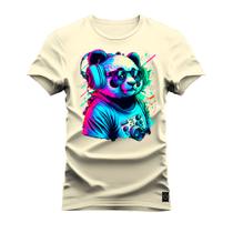 Camiseta Plus Size Estampada Unissex Macia Confortável Premium Panda Show
