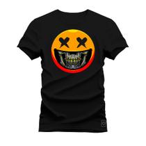 Camiseta Plus Size Estampada Unissex Macia Confortável Premium Smile Caveira