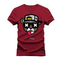 Camiseta Plus Size Estampada Unissex Macia Confortável Premium Urso Boné Bolado