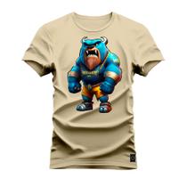 Camiseta Plus Size Estampada Unissex Macia Confortável Premium Urso Garras