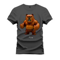 Camiseta Plus Size Estampada Unissex Macia Confortável Premium Urso