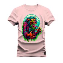 Camiseta Plus Size Extra Grande 30.1 Penteada Estampada Lobo Neon