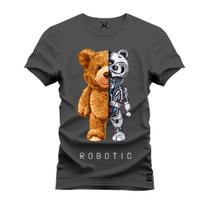 Camiseta Plus Size Extra Grande 30.1 Penteada Estampada Urso Robotic