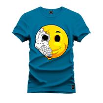 Camiseta Plus Size Extra Grande Confortável Estampa Dtf Premium Emoji Metade