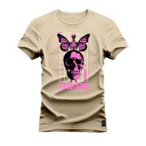 Camiseta Plus Size Extra Grande T-Shirt Estampa Dtf Premium Caveira Borbolet