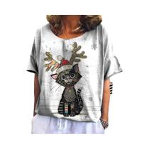 Camiseta Plus Size Feminina com Estampa 3D de Gato Kawaii - Estilo Harajuku
