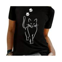 Camiseta Plus Size Feminina com Estampa de Pata de Gato - Manga Curta e Gola Redonda Camiseta Plus Size Feminina com Estampa de Pata de Gato - Manga Curta e Gola Redonda