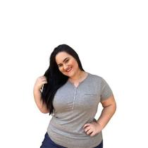 Camiseta Plus Size Feminina Fresquinha Decote Botão Moda Até G4