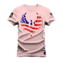 Camiseta Plus Size Forma Grande Algodão Estampa Digital Brasão American