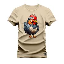 Camiseta Plus Size Forma Grande Algodão Estampada Varias Cores Galo Bravo