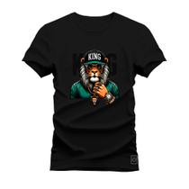 Camiseta Plus Size Forma Grande Confortável Estampada King Lion