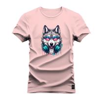 Camiseta Plus Size Gola Redonda Estampada Digital Lobo Az