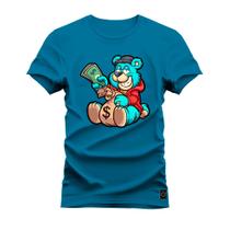 Camiseta Plus Size Grande Confortável Estampa Digital Urso Ganancioso