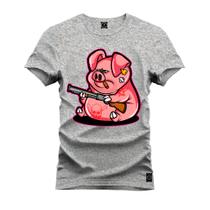 Camiseta Plus Size Grande Confortável Estampa Dtf Premium Porco Caçador