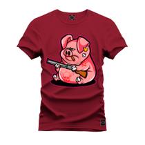 Camiseta Plus Size Grande Confortável Estampa Dtf Premium Porco Caçador