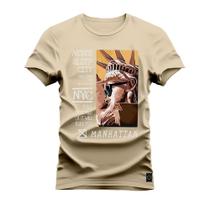 Camiseta Plus Size Grande Gola Redonda Estampada Varias Cores Manhattan