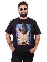 Camiseta Plus Size Guitarra UK Preto Jaguar.