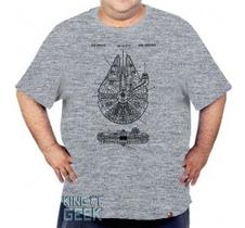 Camiseta Plus Size Millenium Falcon Star Wars Han Solo Geek Camiseta Plus Size Millenium Falcon Star Wars Han Solo Geek