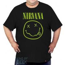 Camiseta Plus Size Nirvana Logo Camisa Banda Rock Clássicos
