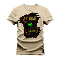 Camiseta Plus Size Premium 100% Algodão Estampada Shirt Unissex Choke Smoke