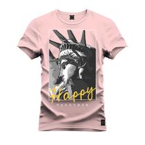 Camiseta Plus Size Premium 100% Algodão Estampada Shirt Unissex Happy Estatua