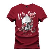 Camiseta Plus Size Premium 100% Algodão Estampada Shirt Unissex Wislom Caveira