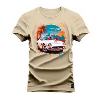 Camiseta Plus Size Premium Estampada Algodão 30.1 Carro Paisagem