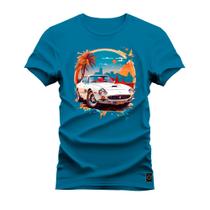 Camiseta Plus Size Premium Estampada Algodão 30.1 Carro Paisagem