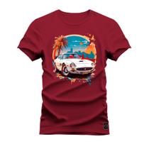 Camiseta Plus Size Premium Estampada Algodão 30.1 Carro Paisagem