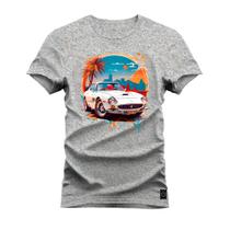 Camiseta Plus Size Premium Estampada Algodão 30.1 Carro Paisagem