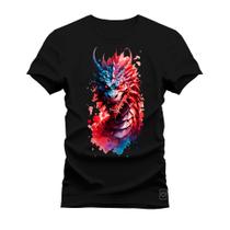 Camiseta Plus Size Premium Estampada Algodão 30.1 Dragon Furia