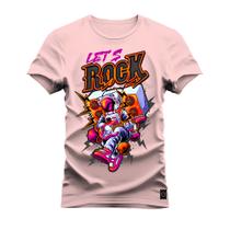 Camiseta Plus Size Premium Estampada Algodão 30.1 Lets Rock