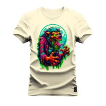 Camiseta Plus Size Premium Estampada Algodão 30.1 Lobo Neon