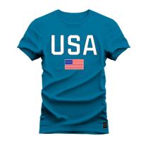 Camiseta Plus Size Premium Estampada Algodão 30.1 USA Bandeira