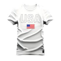 Camiseta Plus Size Premium Estampada Algodão 30.1 USA Bandeira