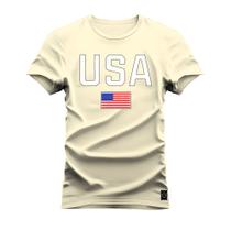 Camiseta Plus Size Premium Estampada Algodão 30.1 USA Bandeira