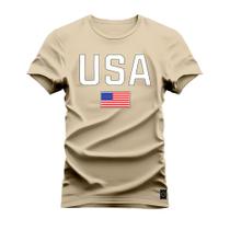 Camiseta Plus Size Premium Estampada Algodão 30.1 USA Bandeira