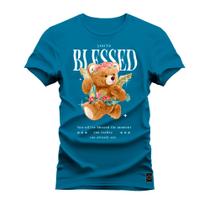 Camiseta Plus Size Premium Estampada Algodão Confortável Blessed Urso