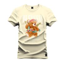 Camiseta Plus Size Premium Estampada Algodão Confortável Blessed Urso