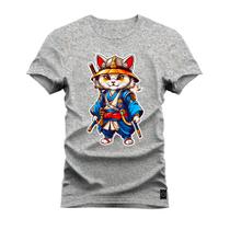 Camiseta Plus Size Premium Estampada Algodão Confortável Gato Kong Fu